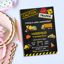 Simple cute construction truck kids 3rd birthday
