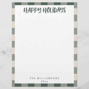Simple Cute Custom Green Plaid Holiday Stationery