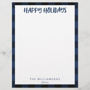 Simple Cute Custom Navy Plaid Holiday Stationery 