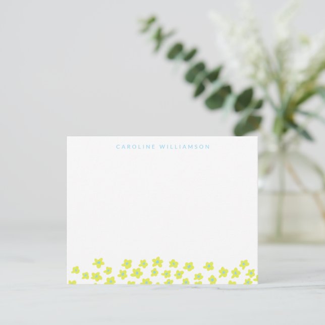 Simple Cute Ditsy Flowers Blue Yellow Personalized Card (Standing Front)