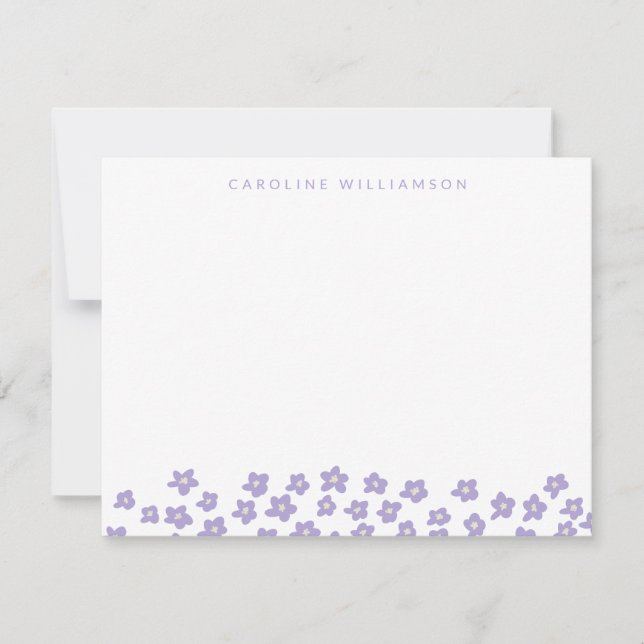 Simple Cute Ditsy Flowers in Lilac Personalized Card (Front)