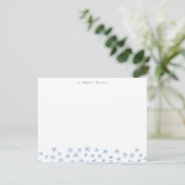 Simple Cute Ditsy Flowers Soft Blue Personalized Card (Standing Front)