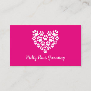 Simple Cute Dog Groomer Pink Paw Print Heart Business Card