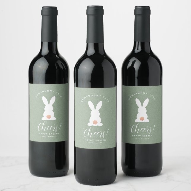 Simple Cute Easter Bunny Personalized Wine Label (Bottles)