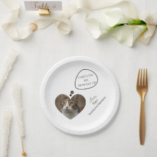 Simple Cute Eat Up Pet Cat Photo Cake Wedding Paper Plate