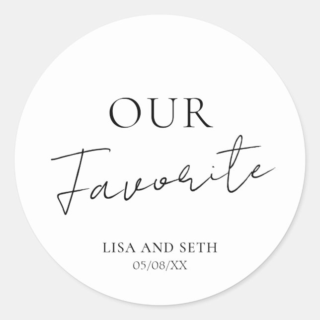 Simple Cute Elegant Modern Our Favourite Wedding Classic Round Sticker (Front)