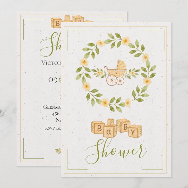 Simple Cute Floral Wreath Baby Shower Invitation (Front/Back)