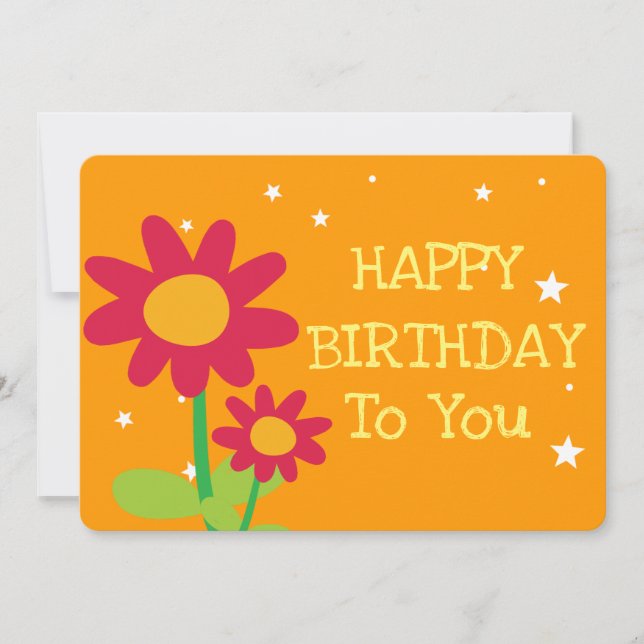 Simple Cute Flowers Happy Birthday Greetings Card (Front)