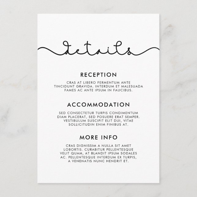Simple cute font wedding guest information enclosure card (Front)