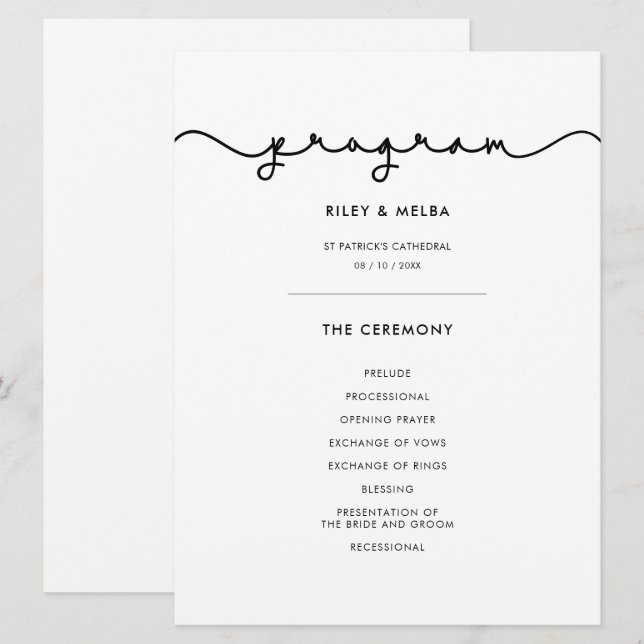 Simple cute font wedding program (Front/Back)