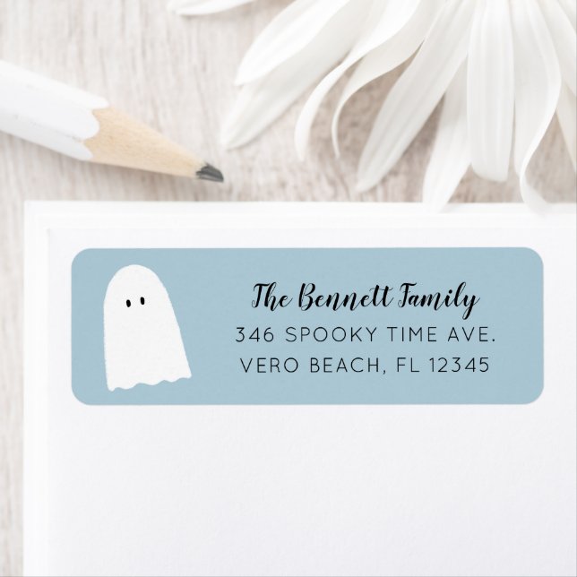 Simple Cute Ghost Élégant Script Halloween Bleu (En situation)