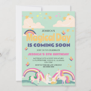 Simple Cute Girl Photo Unicorn First Birthday Baby Invitation
