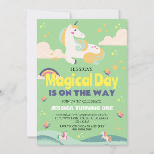 Simple Cute Girl Photo Unicorn First Birthday Baby Invitation