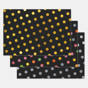 Simple Cute Girly Black Multicolored Polka Dots Wrapping Paper Sheet