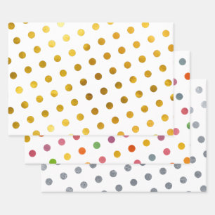    Simple Cute Girly White Multicolored Polka Dots Wrapping Paper Sheet