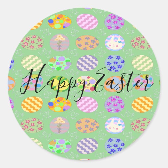 Simple cute  green Easter Classic Round Sticker (Front)