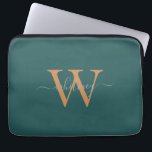 Simple Cute Green Monogram Name & Initial Laptop Sleeve<br><div class="desc">A cute monogram name and initial design on a simple green background. Perfect for everyday use.</div>