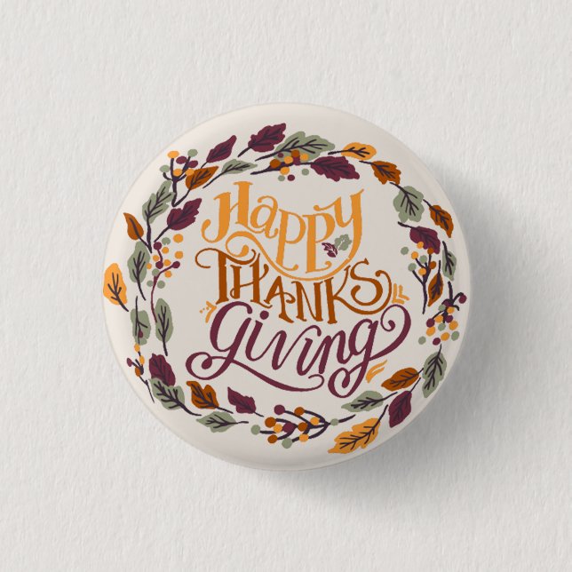  Simple Cute Happy Thanksgiving Pumpkin Fall 1 Inch Round Button (Front)