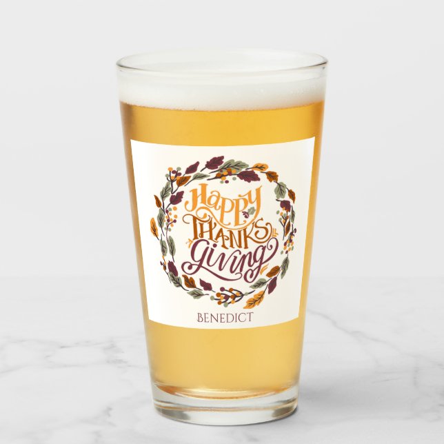  Simple Cute Happy Thanksgiving Pumpkin Fall Glass (Front Filled)