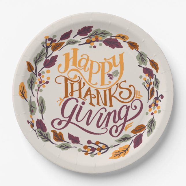  Simple Cute Happy Thanksgiving Pumpkin Fall Paper Plate (Front)