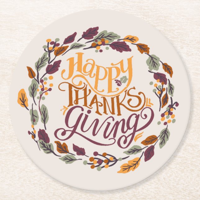  Simple Cute Happy Thanksgiving Pumpkin Fall Round Paper Coaster (Front)