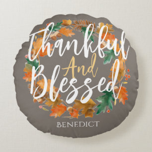 Simple Cute Happy Thanksgiving Pumpkin Fall Round Pillow