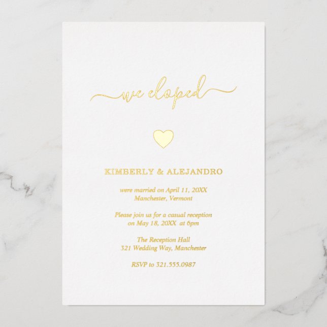 Simple Cute Heart Gold Modern Wedding Reception (Front)