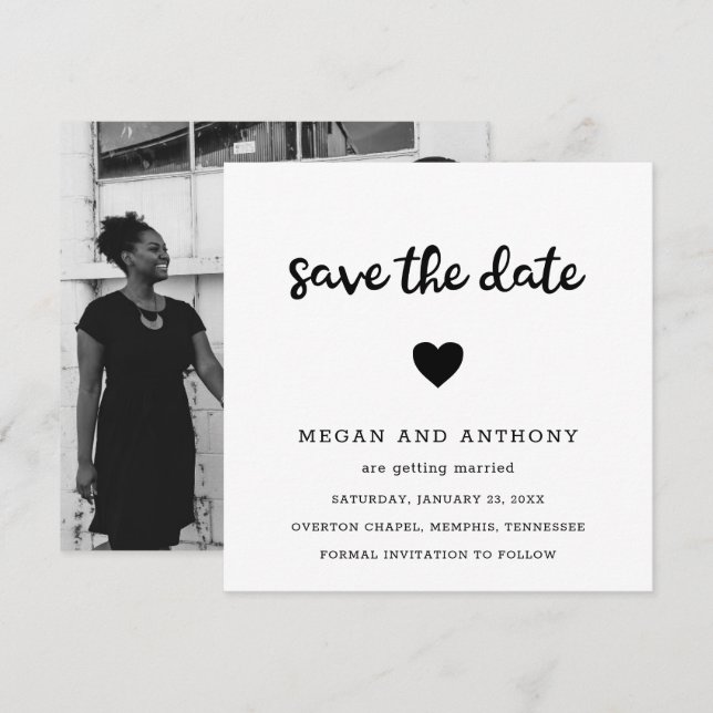 Simple Cute Heart Photo Modern Wedding Save The Date (Front/Back)