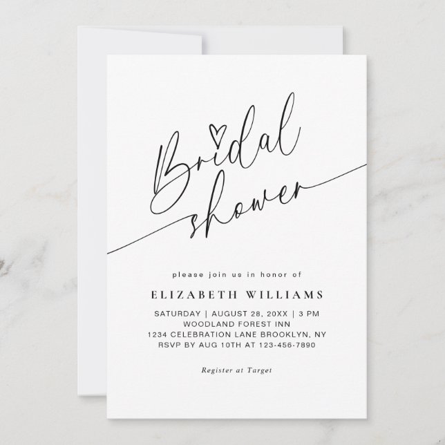 Simple Cute Heart Script Typography Bridal Shower Invitation (Front)