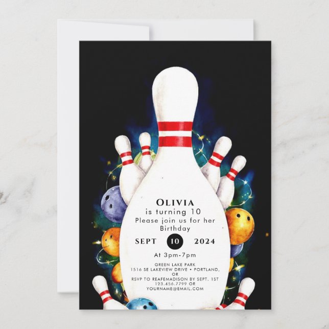Simple Cute Kids' Bowling Birthday Invitation (Front)