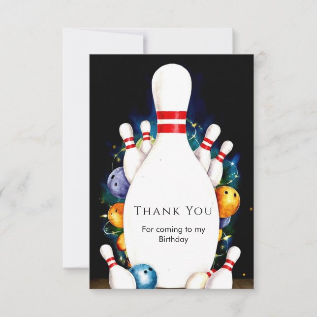 Simple Cute Kids' Bowling Birthday Thank You Card (Front)