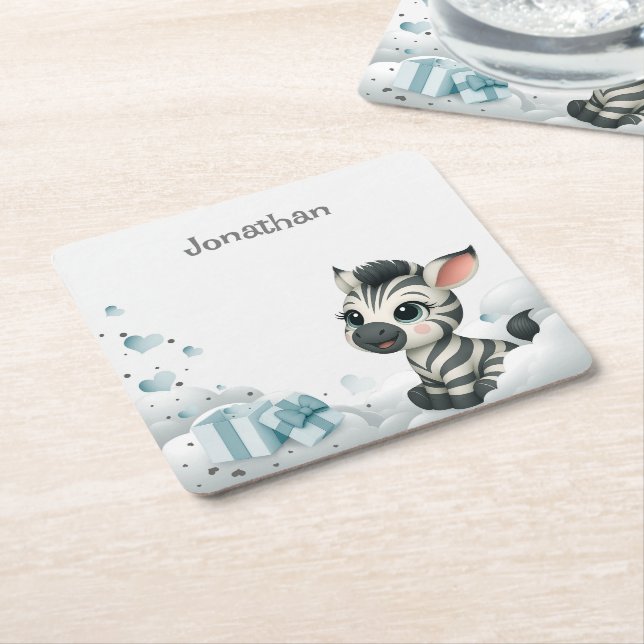 Simple cute little cartoon zebra  paper coaster (Angled)