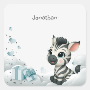 Simple cute little cartoon zebra  square sticker