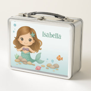Simple cute little mermaid metal lunch box