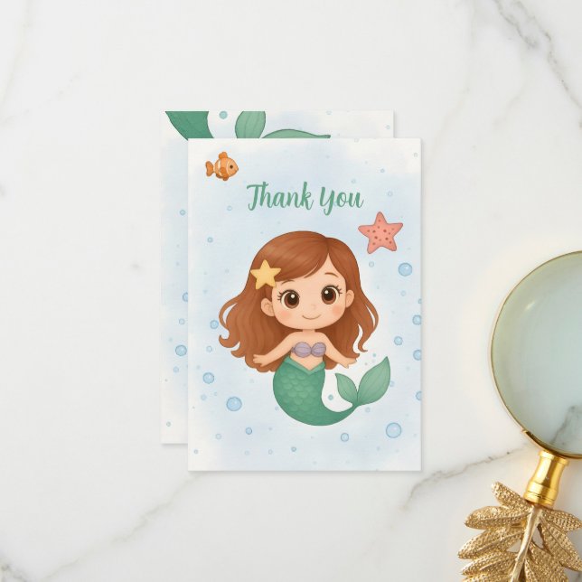 Simple cute little mermaid thank you card (Front/Back In Situ)