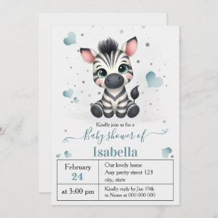 Simple cute little zebra baby shower invitation