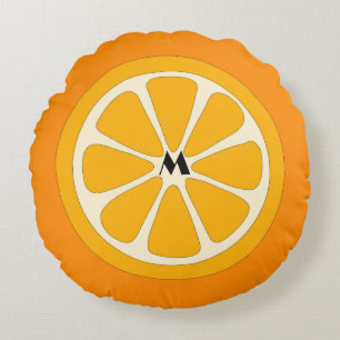 Simple Cute Minimalist Orange Slice with Monogram  Round Pillow