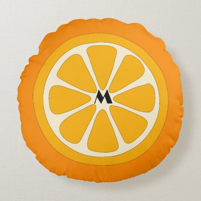 Simple Cute Minimalist Orange Slice with Monogram  Round Pillow (Front)