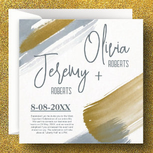 Simple cute modern elegant gold watercolor wedding invitation