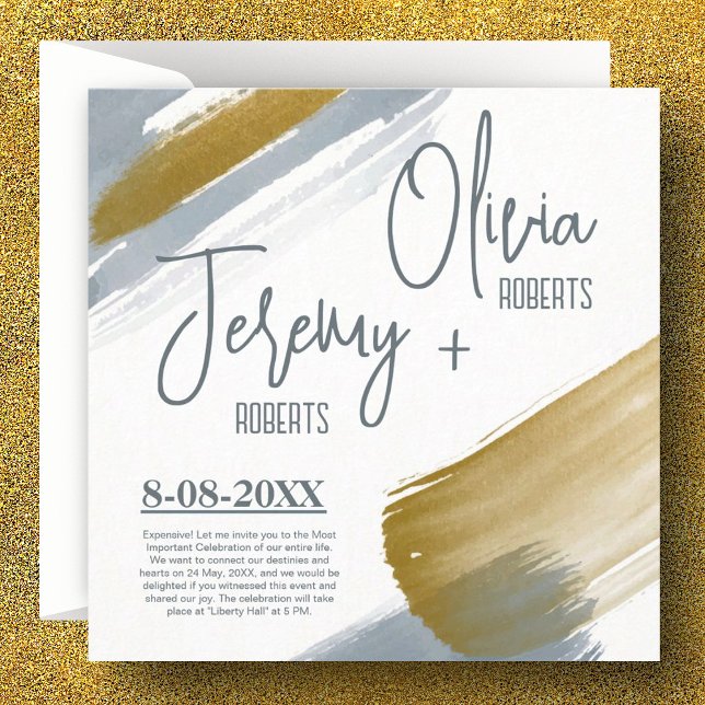 Simple cute modern elegant gold watercolor wedding invitation (Creator Uploaded)