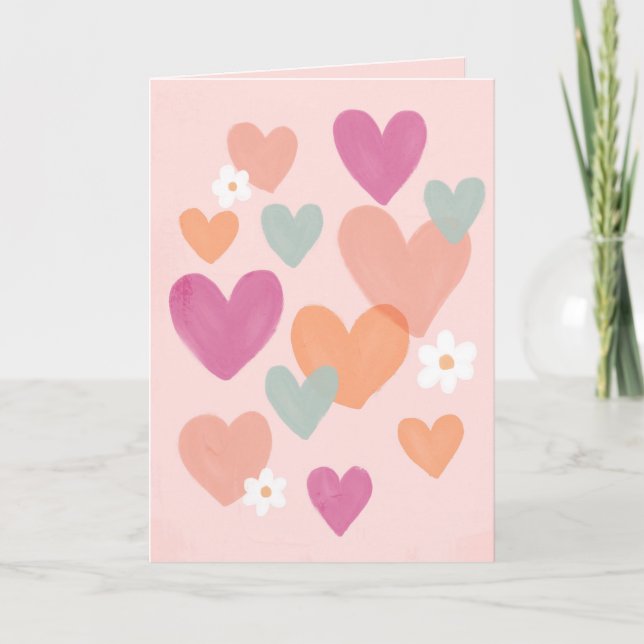 Simple Cute Modern Hearts Valentine's Day Holiday Card (Front)