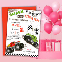 Simple cute modern monster truck kid 1st birthday