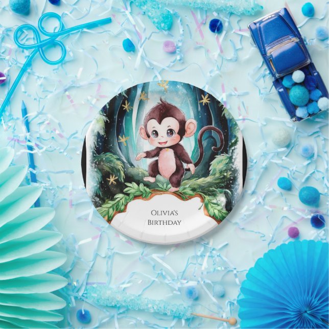 Simple Cute Monkey Birthday Paper Plate (Party)