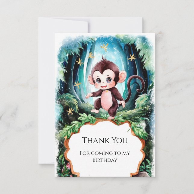 Simple Cute Monkey Birthday Thank You Card (Front)