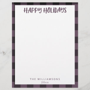 Simple Cute Name Purple Plaid Holiday Stationery