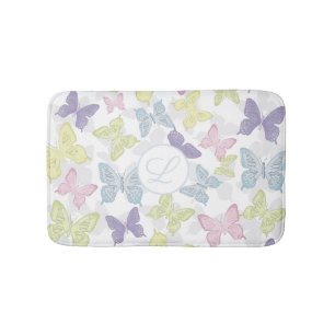 Simple Cute Pastel Botanical Nature Butterflies  Bath Mat