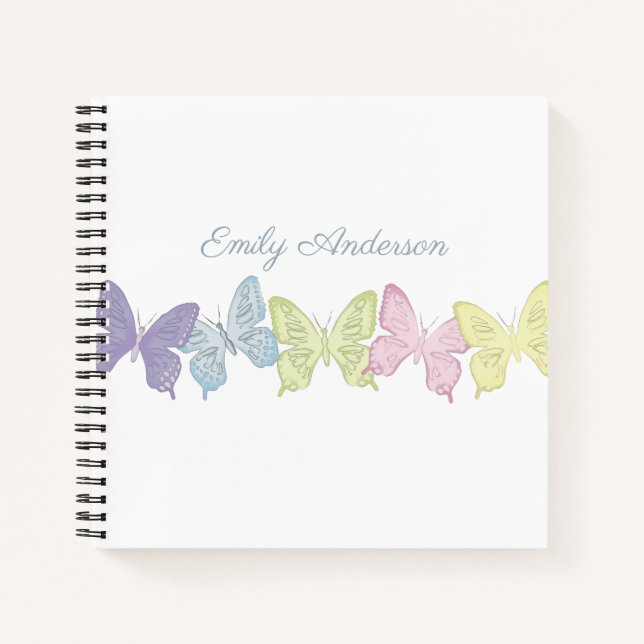 Simple Cute Pastel Botanical Nature Butterflies  Notebook (Front)