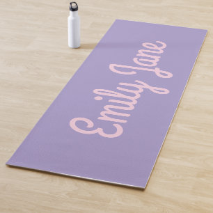 Simple Cute Pink and Purple Script Personalized Yoga Mat