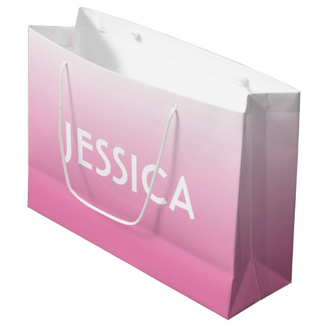 Simple Cute Pink Fading Ombre Gradient & Name Large Gift Bag (Front Angled)
