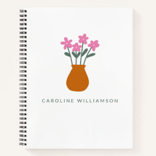 Simple Cute Pink Flower in Vase Personalized   Notebook